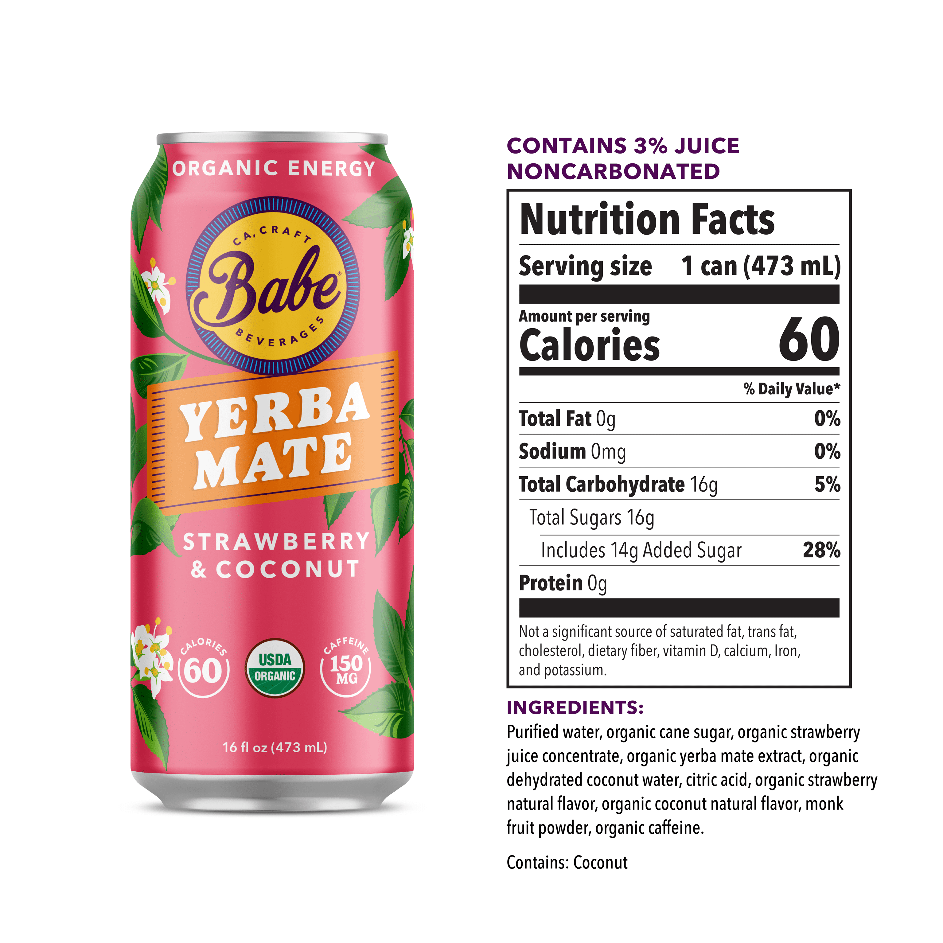 Babe Yerba Mate, Natural Energy Drink Alternative, Variety Pack - 16oz (Pack of 12), 150mg Caffeine