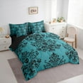 thumbnail image 3 of jejeloiu Damask Victorian Flower 7-Piece Bedding Comforter Set,Halloween Skleleton King Bedding Sets,Cyan Black Bed Sheets For Men Women,Lightweight Room Decorative Reversible, 3 of 8