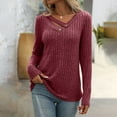 thumbnail image 2 of OSOLU Women Solid Color Ladies Autumn New Loose Casual V-Neck Button Hole Striped Tops Shirts Lovely Dailywear, 2 of 4