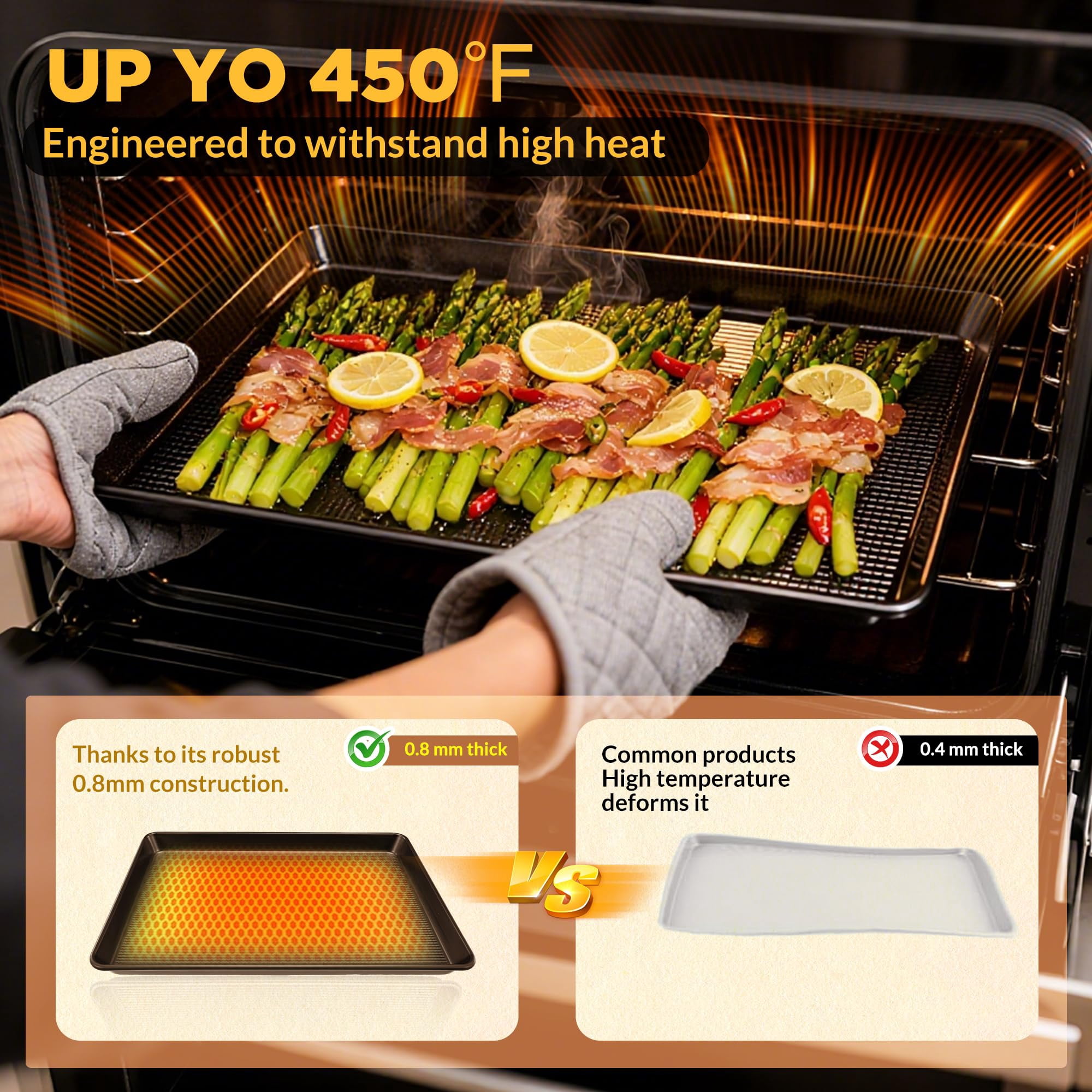 Baking & Cookie Sheets 3-Piece Black Carbon Steel Oven Safe for Roasting Cooking