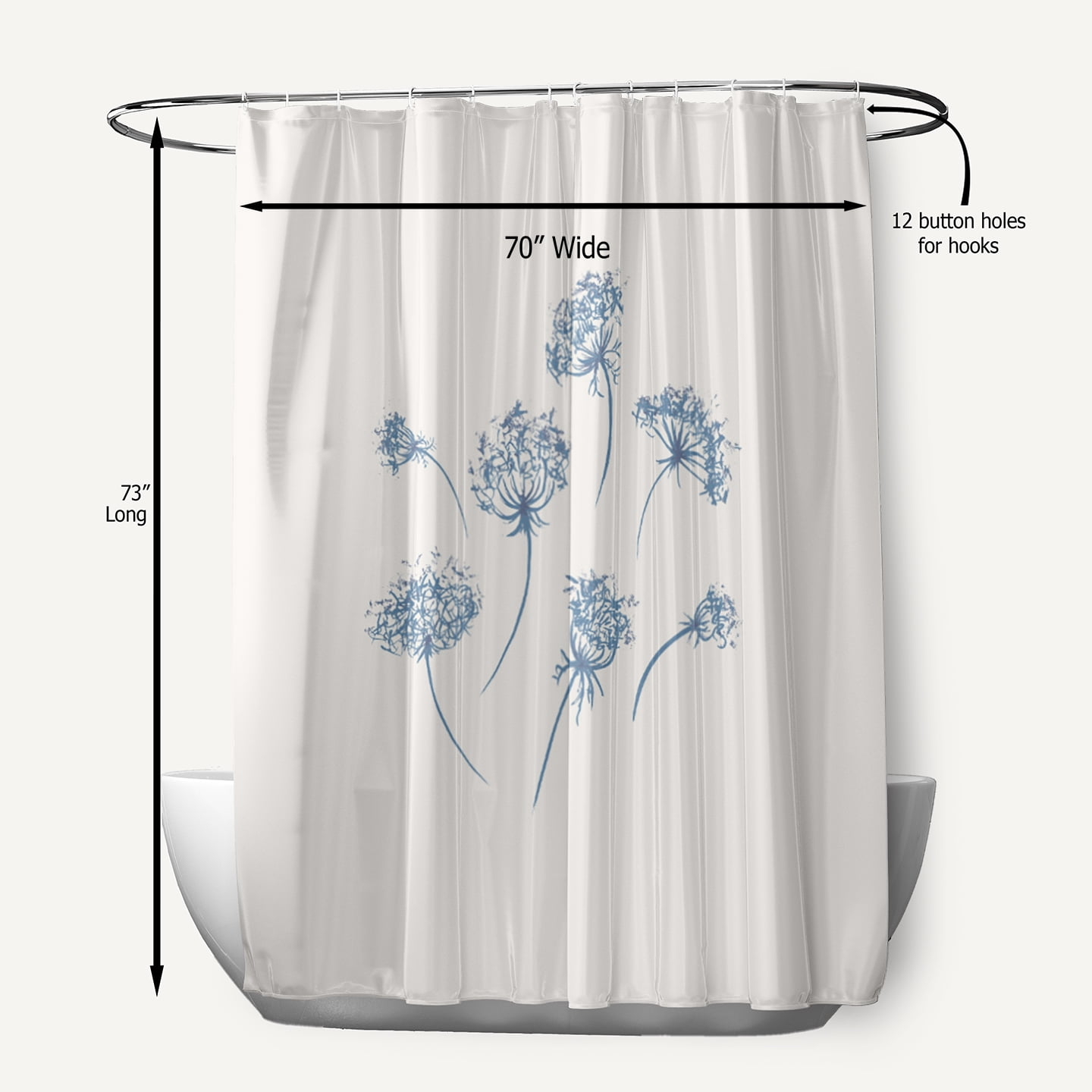 Simply Daisy 70" W x 73" L Just Dandy Polyester Shower Curtain, Blue [1 Ct]