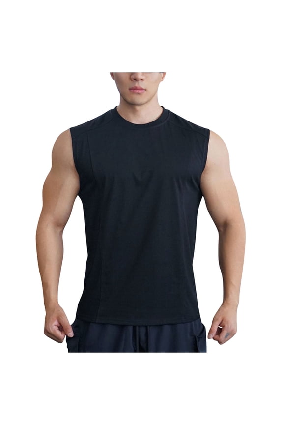 Mens Sleeveless Cap Sleeve Top Raglan Sleeve Design Crew Neck Lightweight Fabric Relaxed Silhouette for Street Style Black XXL