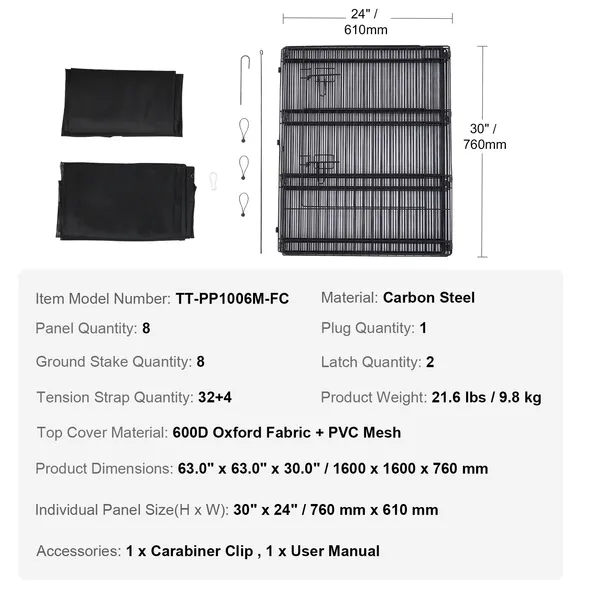 Foldable 8-Panel Dog Playpen, 30"H x 24"W Metal Pet Exercise Fence for Indoor & Outdoor Use, Includes Door, Bottom Pad, Top Cover