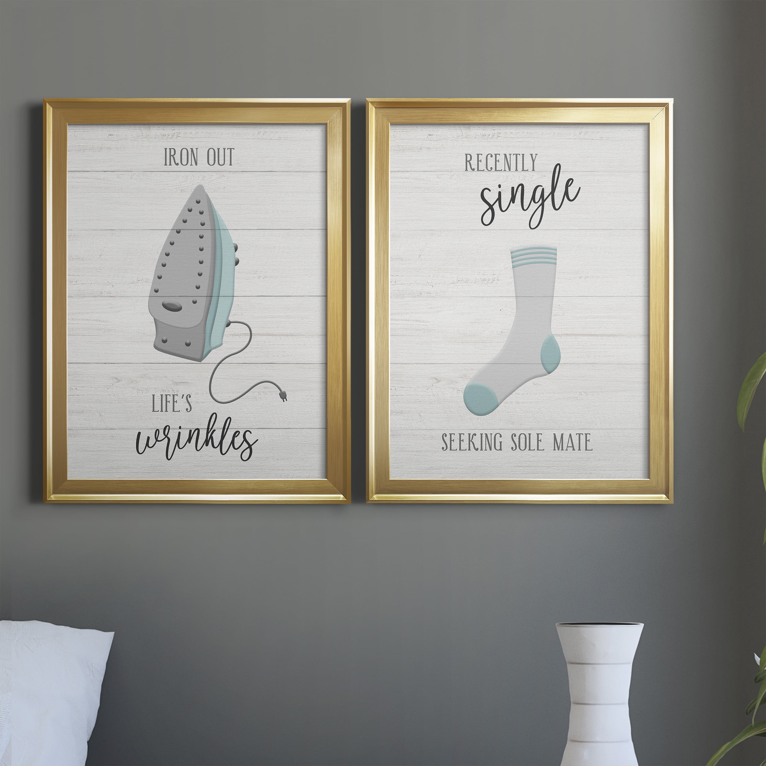 2 Piece Set Iron Out Premium Framed Canvas - Ready to Hang - 18.5 x 24.5 Each - Gold Frame