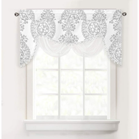 DriftAway Traditional 1 Piece Damask Floral Room Darkening Swag Curtains