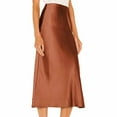 thumbnail image 4 of qolati Womens Satin Midi Skirts Casual Silk High Waisted Silt Hem Long Skirts Elegant Stretchy A Line Flowy Cocktail Party Wedding Pencils Skirts, 4 of 6