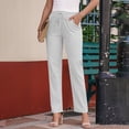 thumbnail image 2 of Laqbezok Women's Cotton Linen Pants, High Waist Drawstring Casual Loose Trousers with Pockets for Summer Beach Travel Vacation, 2 of 7