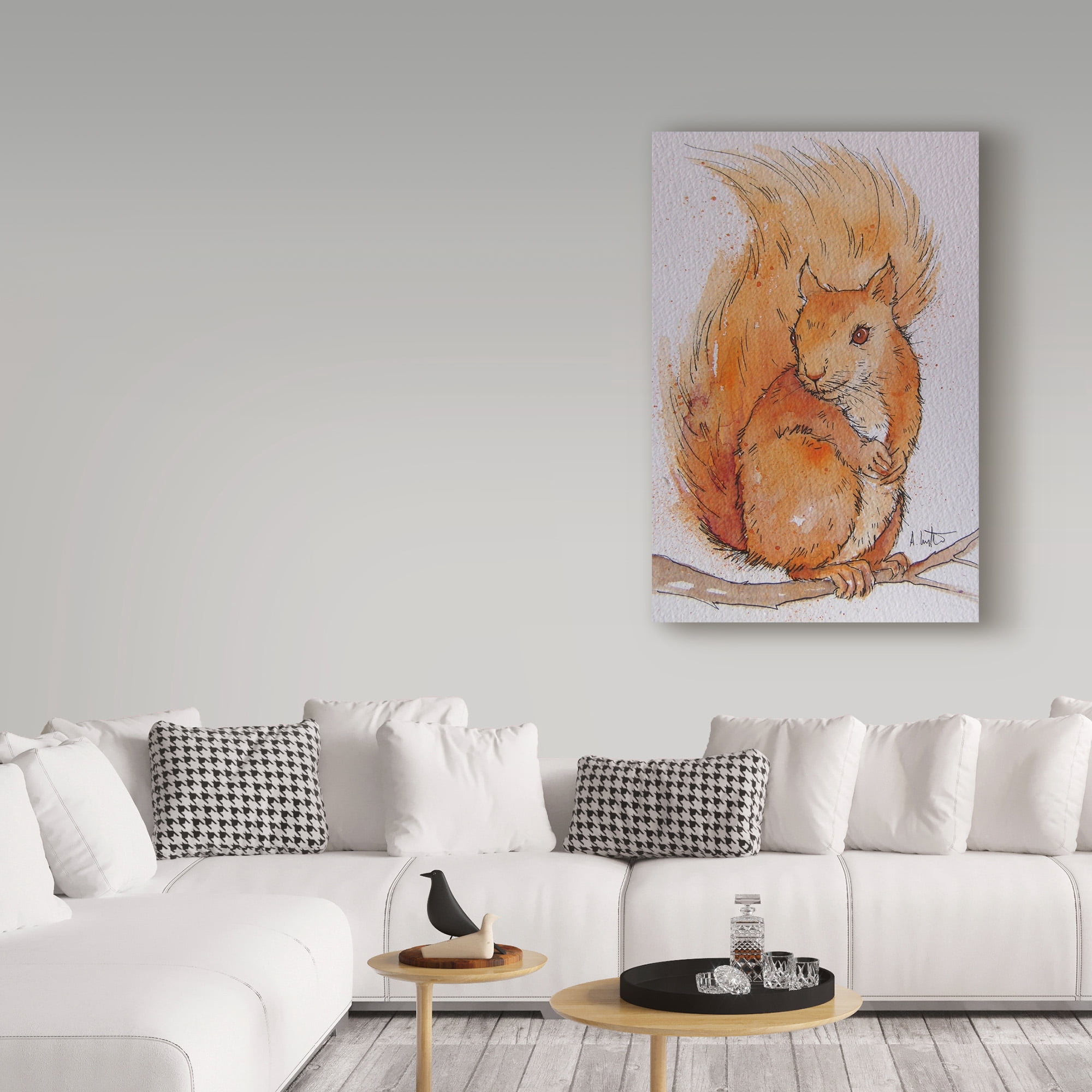 Trademark Fine Art 'Squirrel On White' Canvas Art by Angie Livingstone