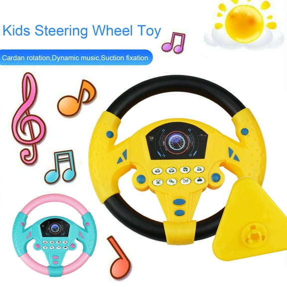 Sioweci Kids Steering Wheel Toy with Suction Cup Music 360 Degrees Rotatable Toddlers Car Driving Simulation Wheel Pretend Driving Educational Steering Wheel Black
