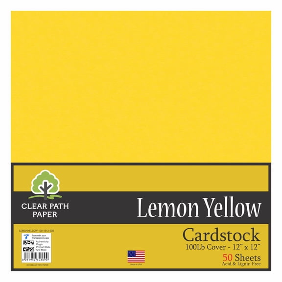 Lemon Yellow Cardstock - 12 x 12 inch - 100Lb Cover - 50 Sheets - Clear Path Paper