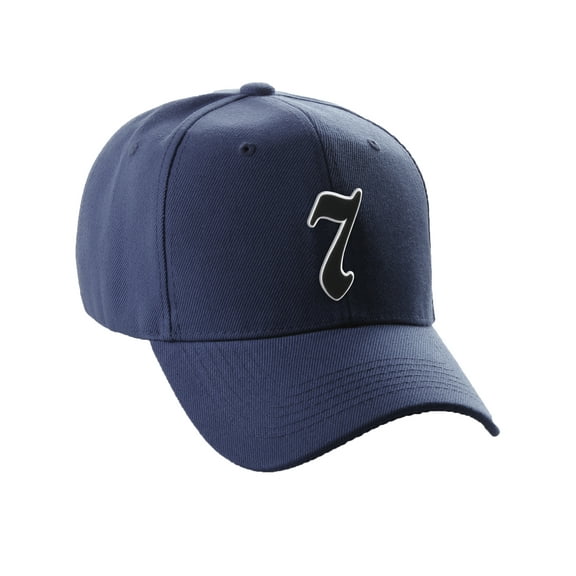 Daxton Structured Baseball Hat Cap Old English A to Z Letter Number Initial-Navy, Number 7
