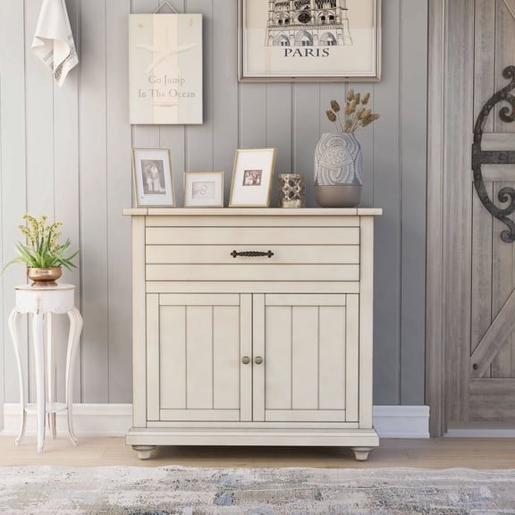 Cruize 1-Drawer and 2-Shelf Wood Cabinet, Antique White