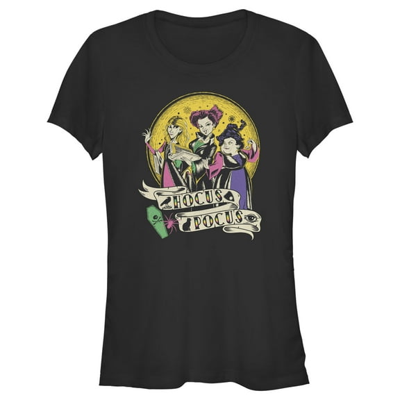 Junior's Hocus Pocus Witch Tattoo Art Graphic Tee Black X Large