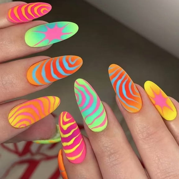 Sinyiin 24Pcs Glossy Fake Nail Almond Press on Nail False Nail Tips Artificial Nail