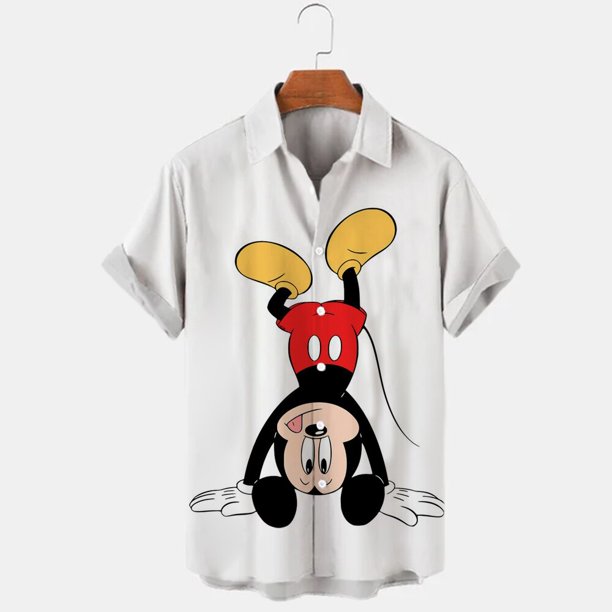 Disney Anime 3D Mickey Mouse Print Men Shirt Summer Loose Short Sleeve Casual Shirt Hawaiian Shirt Shirt Top Plus Size Hot SaleM Gao Jinjia LED