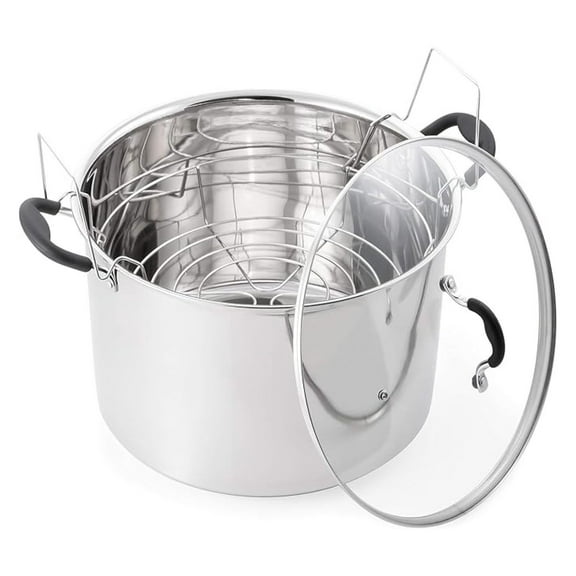 Water Bath Canner 21.5 Qt Stainless Steel - Induction Compatible Canning Pot with Rack & Glass Lid - Large Stockpot for Canning, Soups, Stews, & More