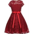 thumbnail image 3 of Big Girls' Illusion Lace Top Stone Belt Flowers Girls Dresses Burgundy 8 (J19KS88), 3 of 3