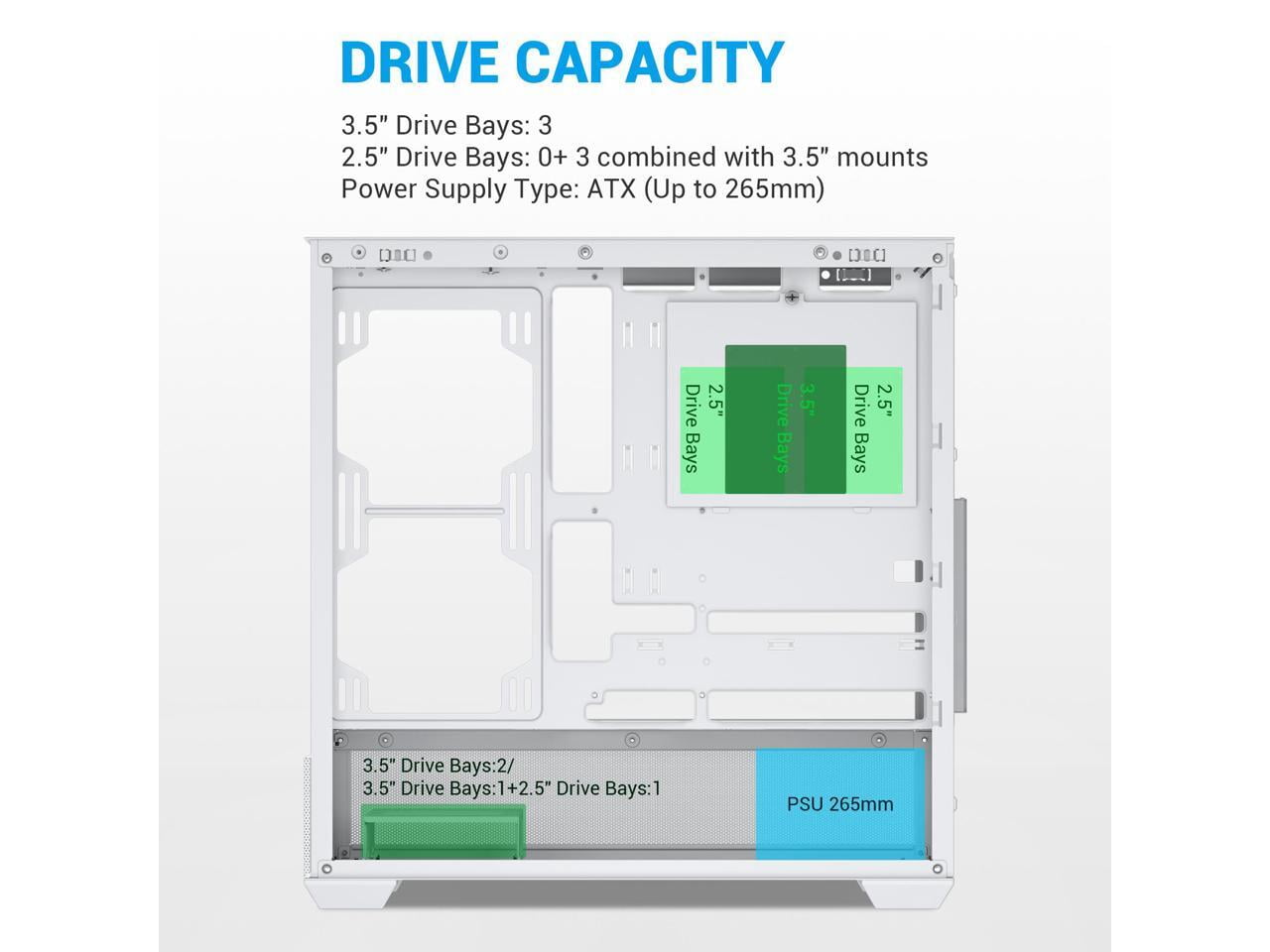 SAMA V40 White ATX Mid Tower PC Case, 6 Pre-Installed 120mm ARGB PWM Fans, Dual Tempered Glass Panels, Vertical Airflow Design, Gaming Computer Case for ATX/Micro-ATX/ITX Motherboard