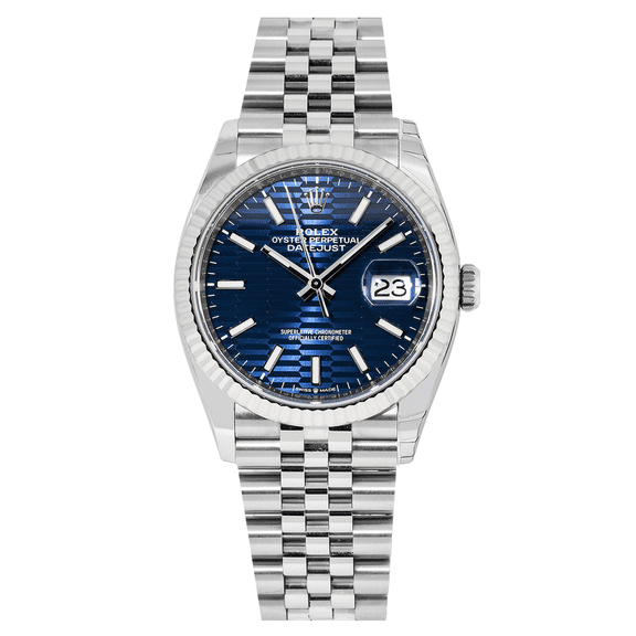 Pre-Owned Rolex Datejust 41MM 126334 Blue Motif Dial Fluted Bezel Stainless Steel Jubilee Bracelet