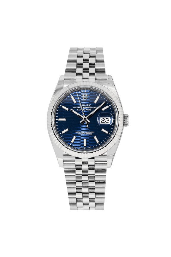 Pre-Owned Rolex Datejust 41MM 126334 Blue Motif Dial Fluted Bezel Stainless Steel Jubilee Bracelet