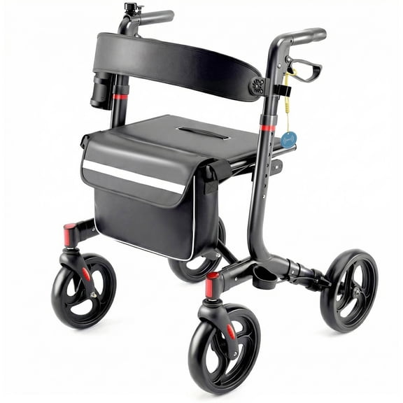 Foldable Rollator Walker with Seat, 350lbs Capacity, 8" Wheels, Adjustable Height for Seniors