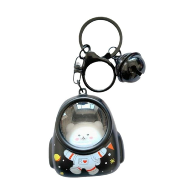 Llavero con colgante de astronauta y gato, regalo de cumpleaños, llavero con abalorio para bolso de juguete negro