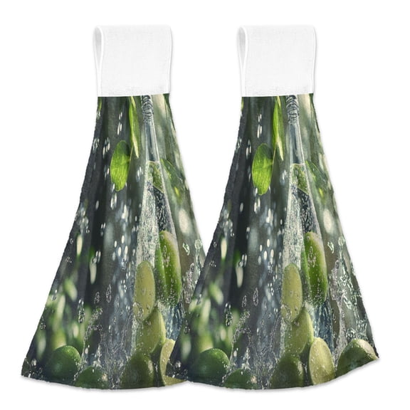 BZSMCE Hanging Hand Towels Fashion Lime Slices in Sparkling Water Pattern 2-Pack - Velcro Style Bathroom Kitchen Towels