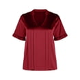thumbnail image 6 of ClodeEU Women's Summer Satin Blouses ,Casual Ruffle Short Sleeve V Neck Business Work Cute Tops Red,Womens Plus XL, 6 of 8
