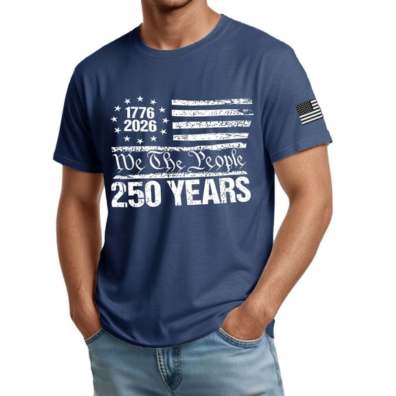 Fabrcox 1776-2026 250th Anniversary USA Shirt Flag Print Short Sleeve 4th of July Tshirts Shirts for Men Commemorative Men's Patriotic T-Shirts Blue S