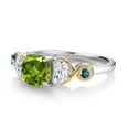 thumbnail image 3 of Gem Stone King 925 Silver and 10K Yellow Gold 3-Stone Ring Cushion Peridot Half Moon Moissanite and Blue Diamond (1.52 Carat Cttw) (Size 6), 3 of 4