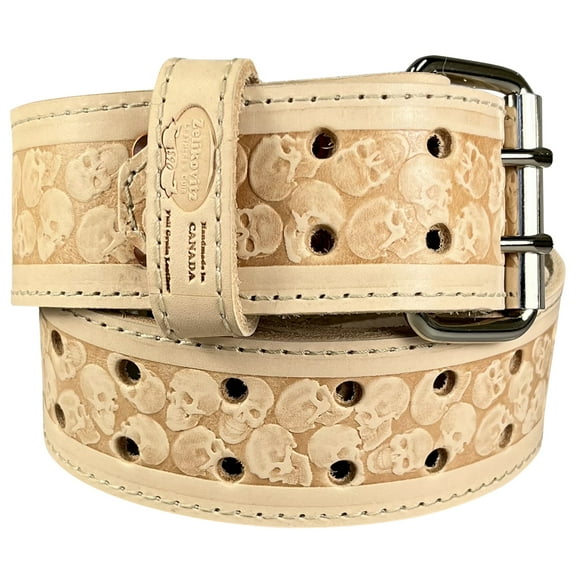 Leather Carpenters Tool Belt - Embossed Skulls and Stitched
