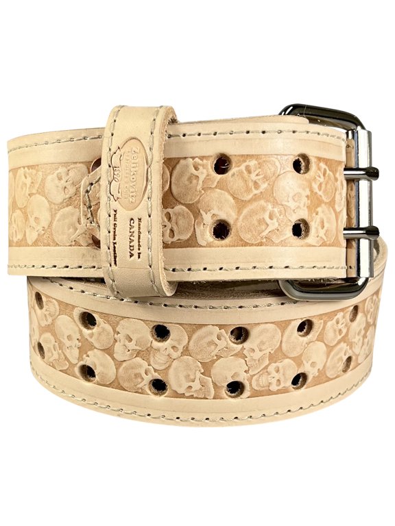 Leather Carpenters Tool Belt - Embossed Skulls and Stitched