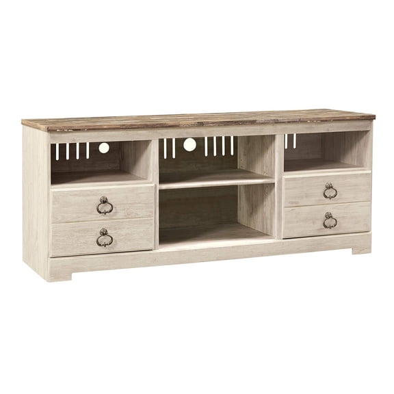 Bowery Hill Coastal Wood 63"" TV Stand with Fireplace option in Whitewash Finish