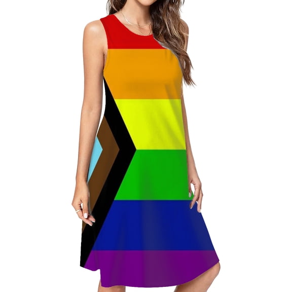 The Progress Pride Flag All The Colours Of The Rainbow Casual Sleeveless Loose Sundress Dress For Women Summer Dress Daily Woman