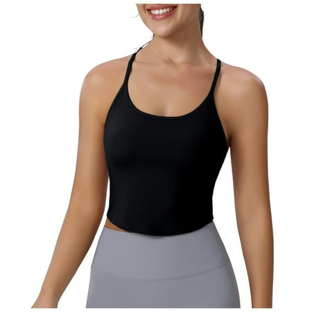 Zhaghmin Racer Back Sports Bra for Women Cropped Tank Tops Built in Bras Workout Running Vest Padded Cami Bras Soft Bras for Women Wirefree Black Xxl
