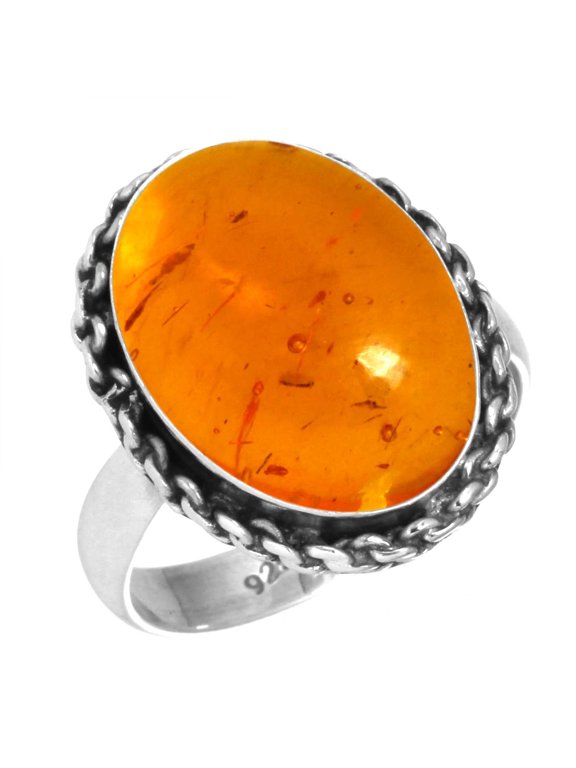 925 Silver Ring For Women - Teens Orange Amber Stone Silver Ring Size 5 November Birthstone Simple Silver Ring Size 5 Gift For Wife On Anniversary 925 Silver Jewelry With Gemstone