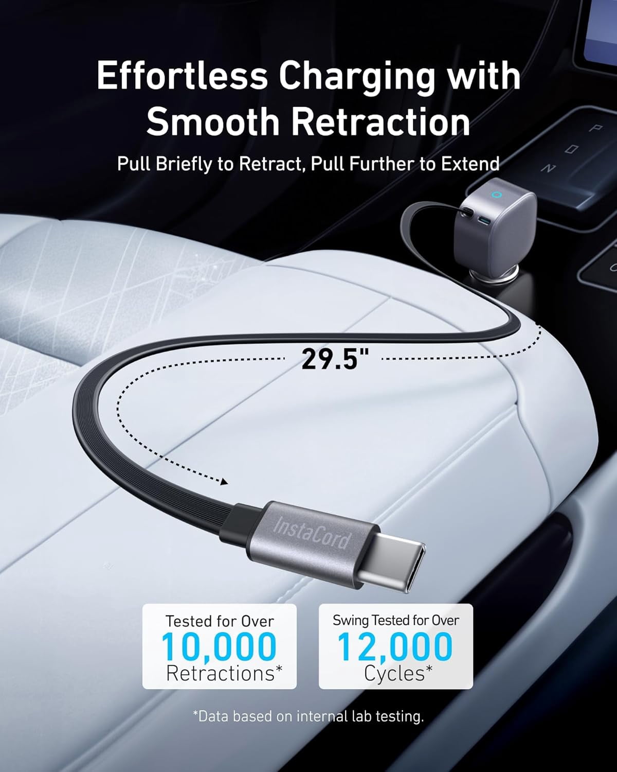 Anker USB-C Car Charger, 75W Max Ultra-Compact Type-C Fast Car Charger with Built-in Retractable Cable Car Adapter
