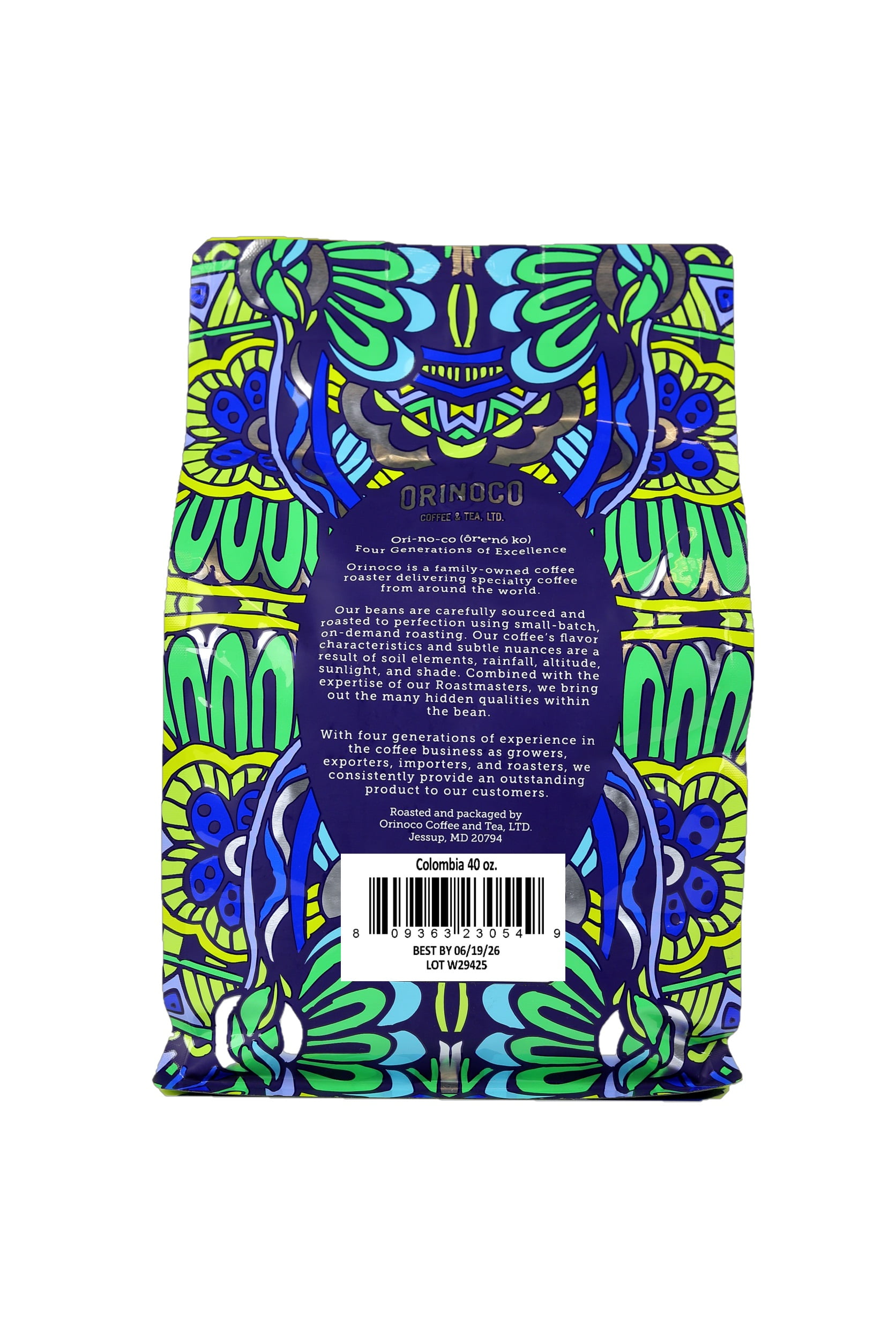 Orinoco Colombia La Meseta 2.5lb bag,  Dark Roast, Whole Bean Coffee, 100% Arabica beans