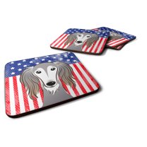Carolines Treasures BB2159FC American Flag and Saluki Foam Coaster Set of 4 3 1/2 x 3 1/2 multicolor
