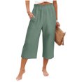 thumbnail image 4 of Amkhujs Capris for Women with Pockets Elastic High Waist Straight Leg Summer Pants Breathable Soft Linen Pants for Beach Wear, 4 of 6