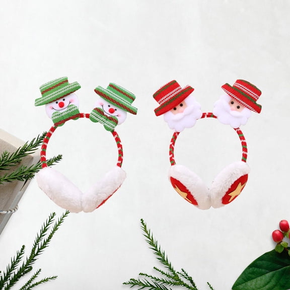 COSMOBETTY 2Pcs Cartoon Earmuffs and Antler Headbands for Kids Christmas Party Decorations