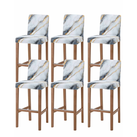Gray Marble Bar Stool Covers Set of 6, Modern Ink Painting Art Abstract Stretch Washable Bar Chair Covers with Backs, Removable Pub Counter Height Chair Cover for Kitchen Dining Room Cafe