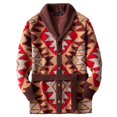 thumbnail image 2 of Men's Button Cardigan Sweater Color Block Shawl Collar Sweaters Fall Winter Jackets with Pockets Brown XL, 2 of 5