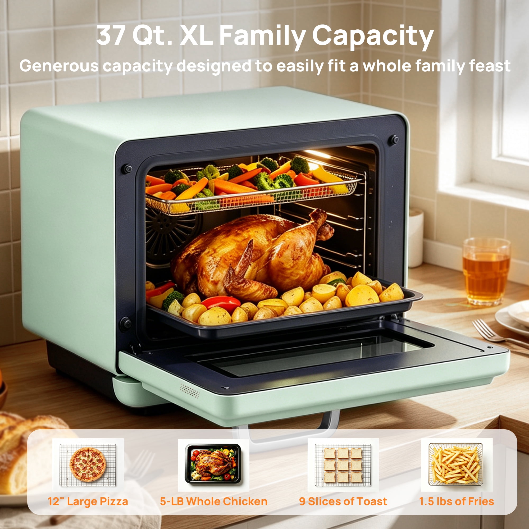ROBAM R-Box Pro Countertop Combi Steam Oven 1.2 Cu.ft, Air Fryer Combo, Convection Toaster Oven with 32 Presets & Precise Temperature Control (86°F-302°F), Blue