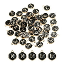 Alphabet K Letter Charm Double Sided Enamel Initial Alphabet Pendant Black, for Jewelry Making, 50pcs