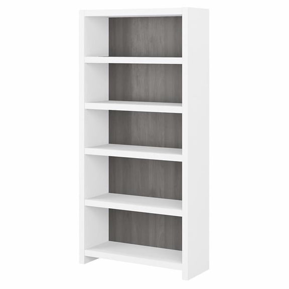Pemberly Row 5 Shelf Bookcase in Pure White and Modern Gray - Engineered Wood