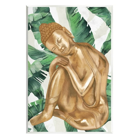 Stupell Industries Tropical Leaves Pattern Buddha Graphic Art Unframed Art Print Wall Art, Design by Lil' Rue