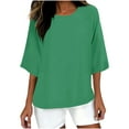 thumbnail image 2 of Viluyesy Round Neck T-Shirt for Womens 3/4 Sleeves Shirt Tops Loose Blouse Green Size L, 2 of 4