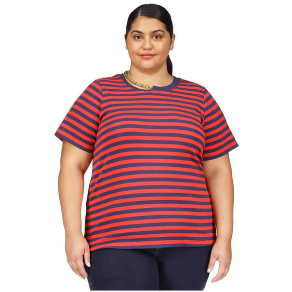 Michael Kors Womens Chain Neck Basic T-Shirt, Blue, Plus Size, 2X