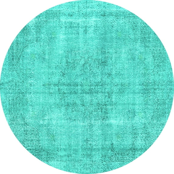 Ahgly Company Machine Washable Indoor Round Persian Turquoise Blue Traditional Area Rugs, 5' Round